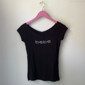 bebe black tshirt with rhinestones size sp
